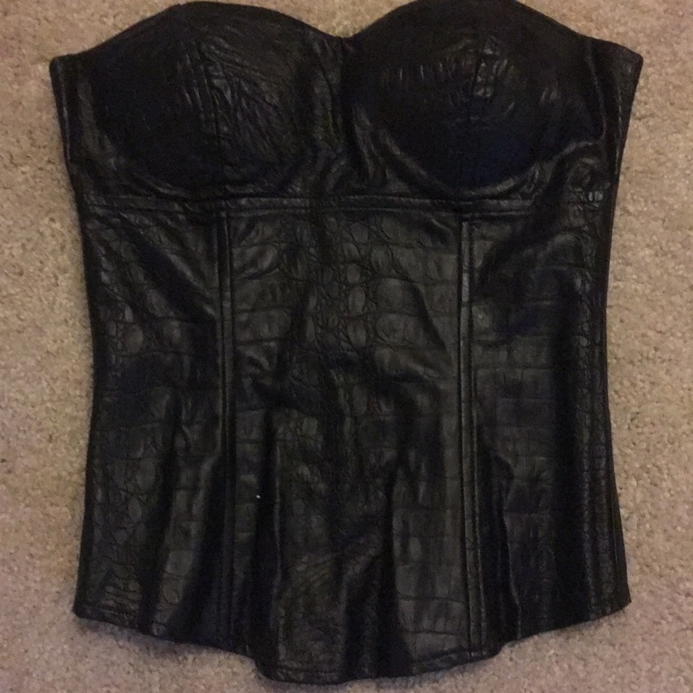 Black faux leather bustier strapless